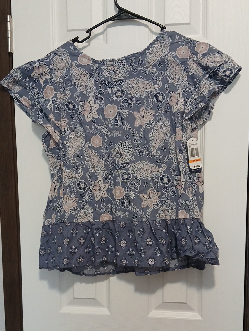 Mossimo Supply Co. Blue Paisley Floral Ruffle Hem Blouse
